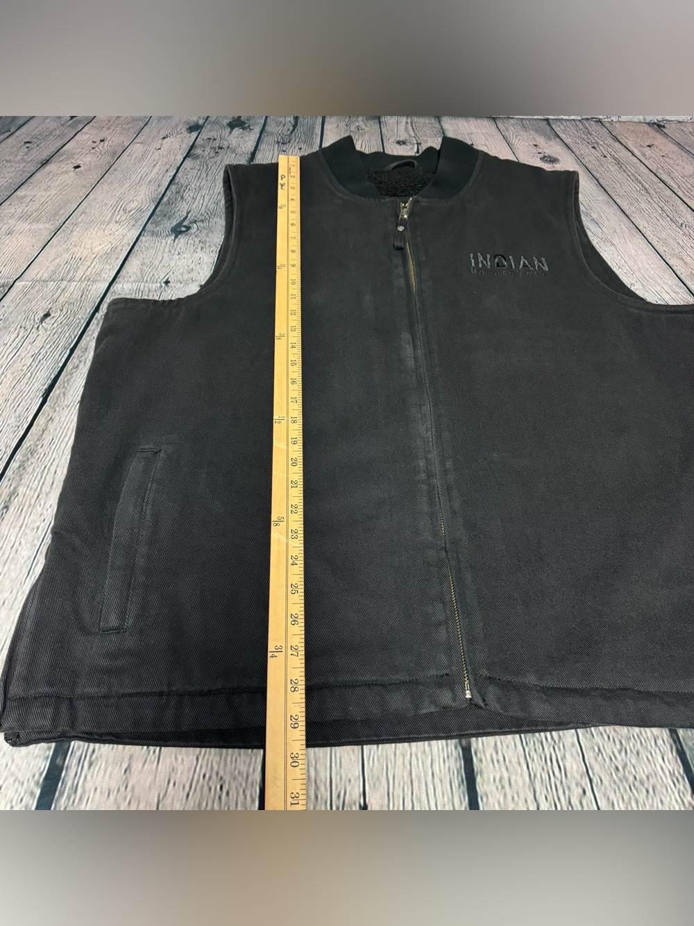 Indian Motorcycle Embroidered Black Canvas Men's Zip Vest Sherpa Lined Size 2XL - Picture 4 of 16